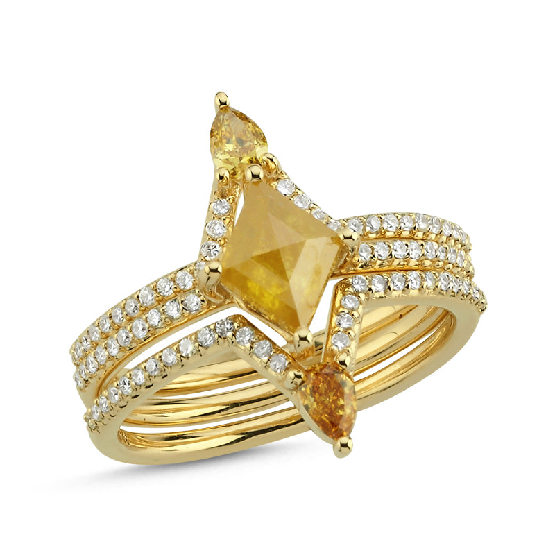 14Kt diamond and natural yellow diamond engagement ring trio