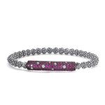 Silver, diamond and pink sapphire bead stretch bracelet