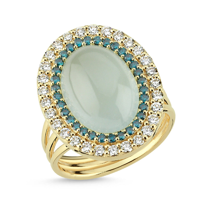 14Kt gold, diamond, blue diamond and aquamarine ring