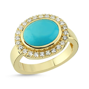 14Kt gold, diamond and turquoise ring