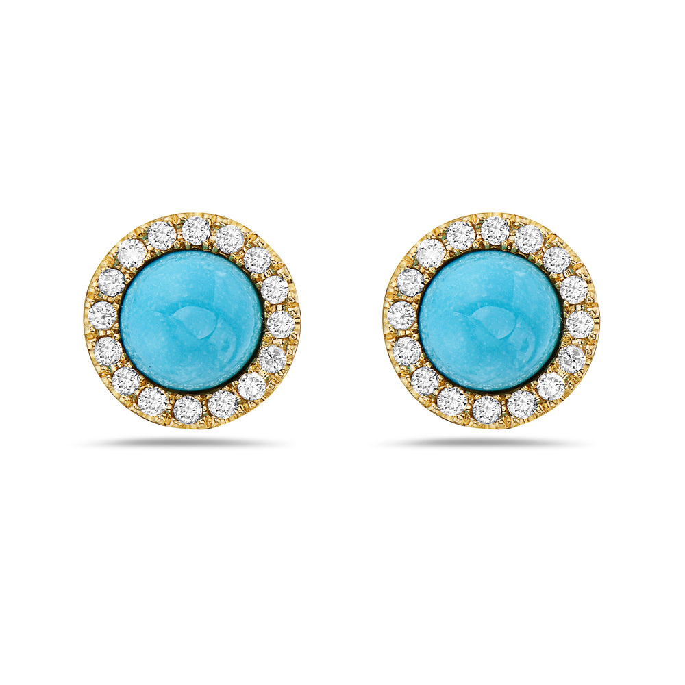 14Kt gold, diamond and turquoise stud earrings