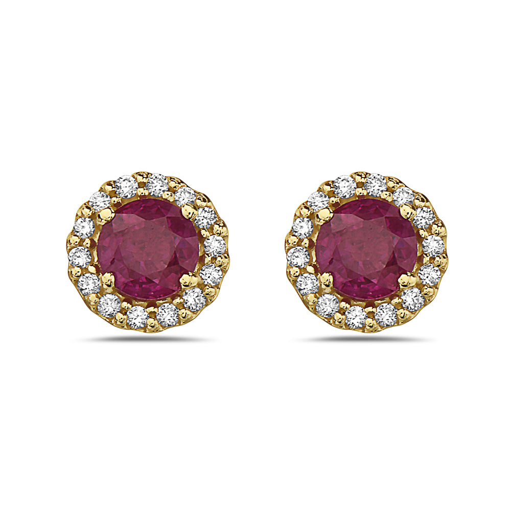 14kt yellow gold, ruby and diamond stud earrings