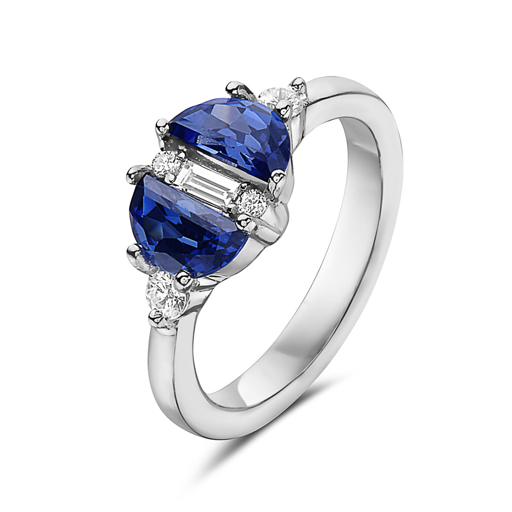 14Kt white gold diamond and blue sapphire ring