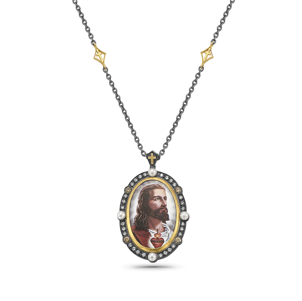 24Kt gold and silver Jesus religious pendant