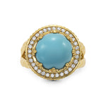 18Kt yellow gold, diamond and turquoise ring