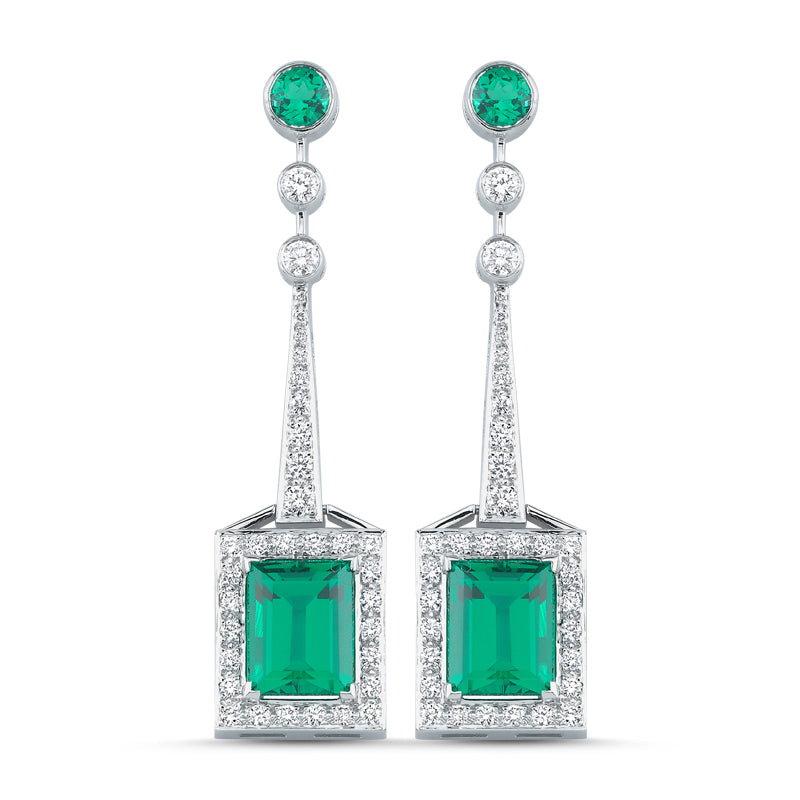 18kt white gold, diamond and emerald earrings