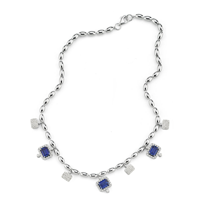 14Kt diamond and blue sapphire necklace