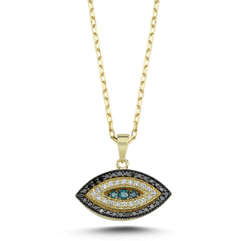 
            
                Load image into Gallery viewer, 14Kt gold, diamond black and blue diamond evil eye pendant
            
        