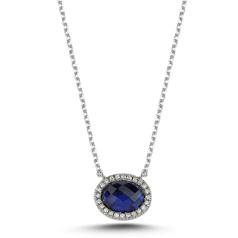 14Kt diamond and blue sapphire necklace
