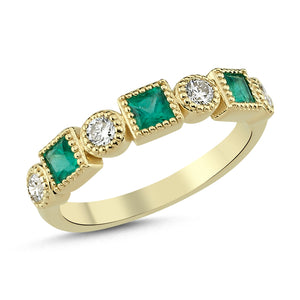 14Kt yellow gold diamond and emerald ring