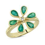 14Kt yellow gold emerald and diamond flower ring
