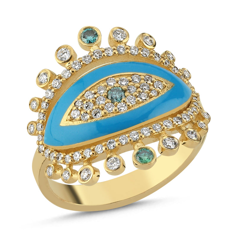 14Kt gold diamond and enamel evil eye ring