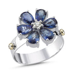14Kt diamond and blue sapphire flower ring