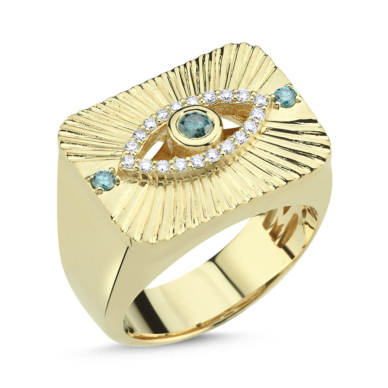 14Kt gold and diamond evil eye ring