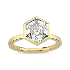 14Kt hexagon lab grown diamond engagement ring