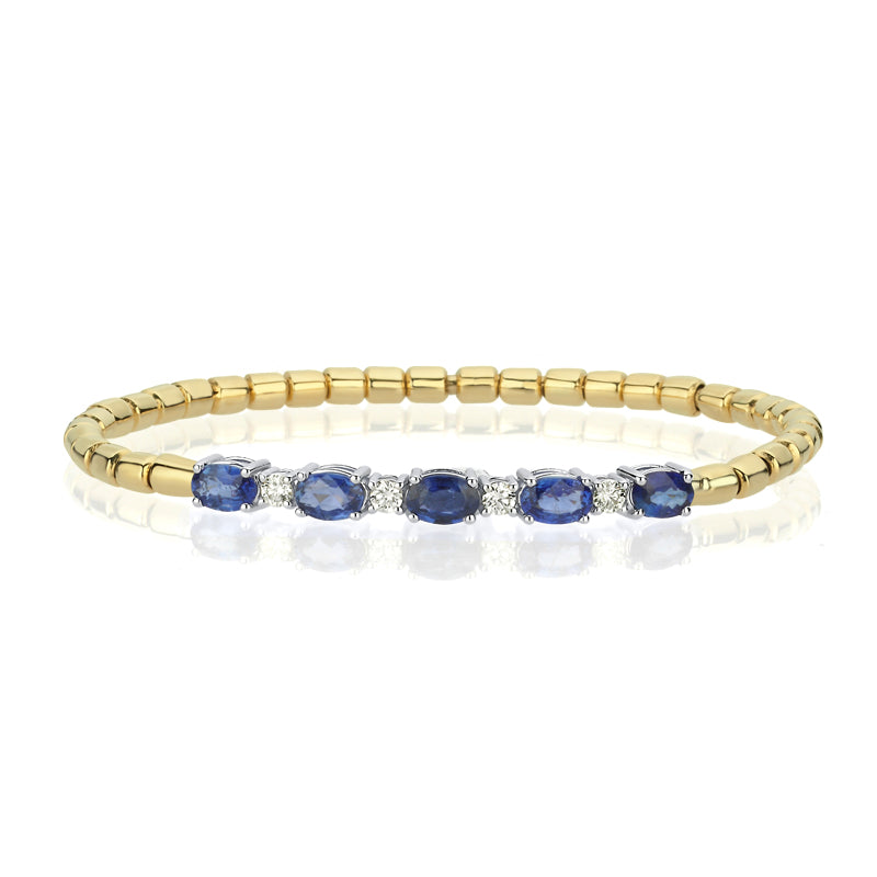 14Kt gold diamond and blue sapphire slip on bangle/bracelet