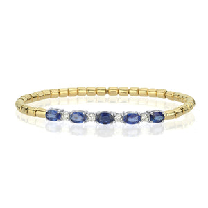 14Kt gold diamond and blue sapphire slip on bangle/bracelet