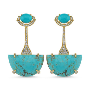 14kt yellow gold, diamond and turquoise bold earrings
