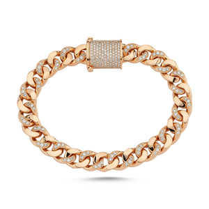 14kt pink gold and diamond curb link bracelet