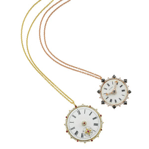 
            
                Load image into Gallery viewer, 14kt yellow gold, diamond and ruby clock necklace
            
        