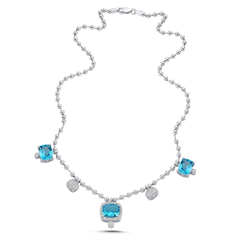 14Kt diamond and blue topaz necklace