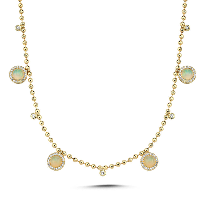 
            
                Load image into Gallery viewer, 14Kt gold, diamond and white opal necklace
            
        