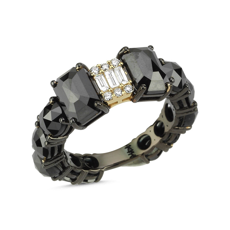 14Kt black rhodium diamond and black diamond ring