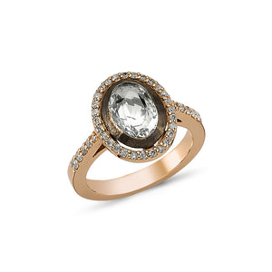 18kt pink gold diamond and white sapphire ring