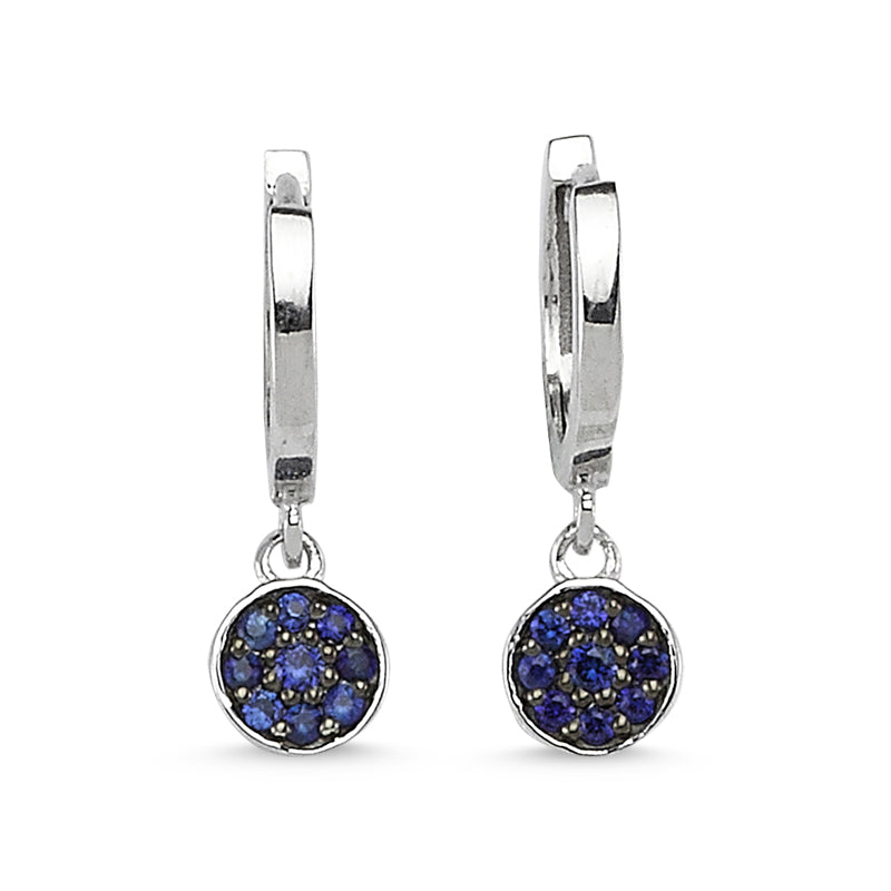 
            
                Load image into Gallery viewer, 14kt white gold and blue sapphire huggie earrings
            
        