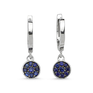 
            
                Load image into Gallery viewer, 14kt white gold and blue sapphire huggie earrings
            
        
