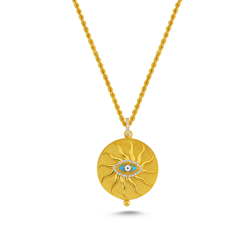 14kt yellow gold, diamond and enamel evil eye pendant