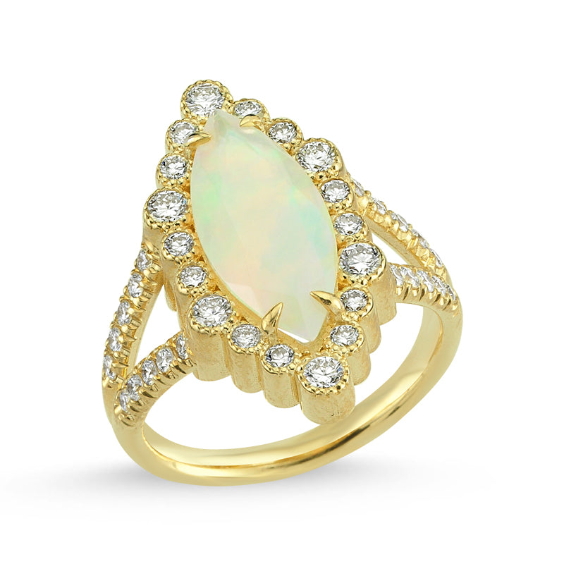
            
                Load image into Gallery viewer, 14kt yellow gold, diamond and Ethiopian opal ring
            
        
