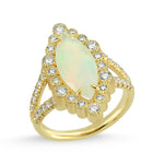 14kt yellow gold, diamond and Ethiopian opal ring