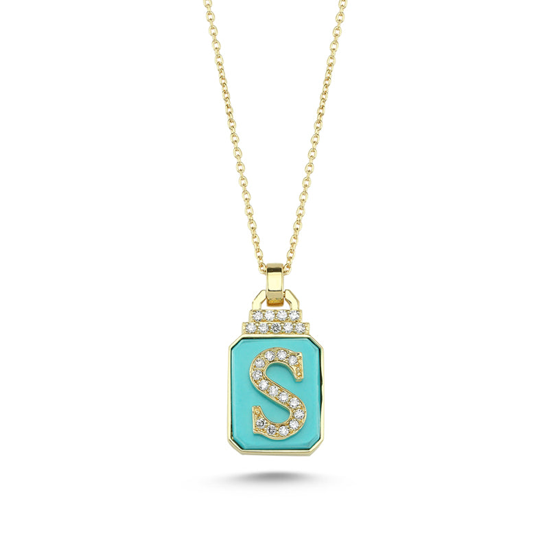 14kt yellow gold, diamond and turquoise initial pendant