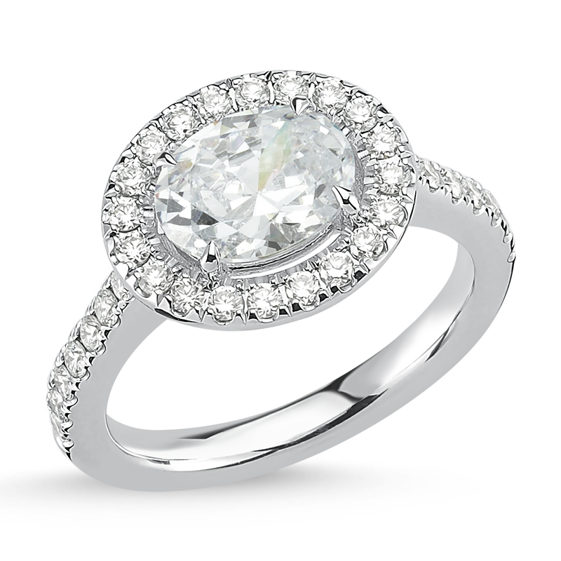 
            
                Load image into Gallery viewer, 18kt white gold &amp;amp; oval diamond engagement ring with halo
            
        