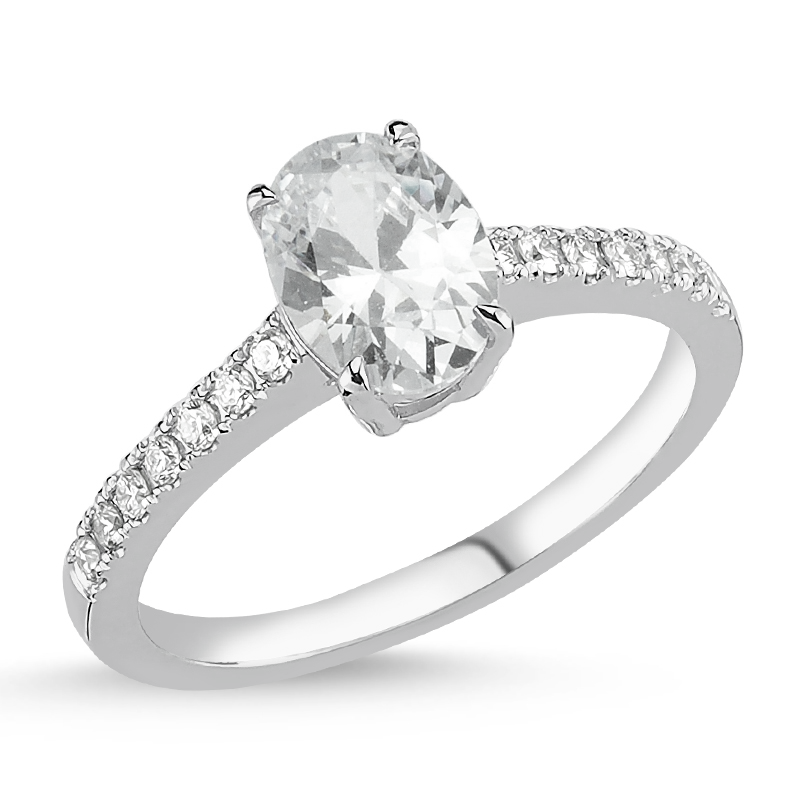18kt white gold and oval diamond engagement ring