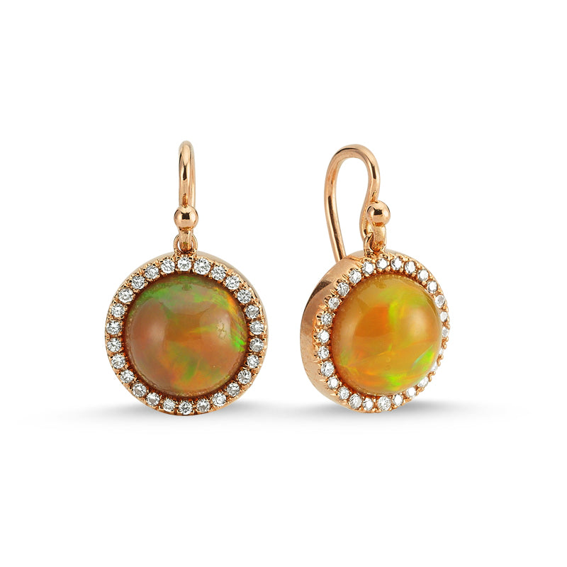 14kt pink gold, diamond and ethiopian opal earrings
