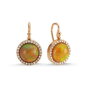 14kt pink gold, diamond and ethiopian opal earrings