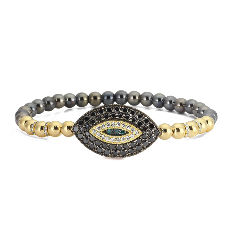 14kt yellow gold/silver, diamond, blue & black diamond beaded stretch bracelet
