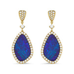 18kt yellow gold diamond and blue opal earrings