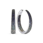 14kt white gold, diamond, blue topaz and blue sapphire inside out oval hoop earrings