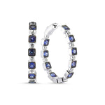 14kt white gold, diamond and blue sapphire inside out oval hoop earrings