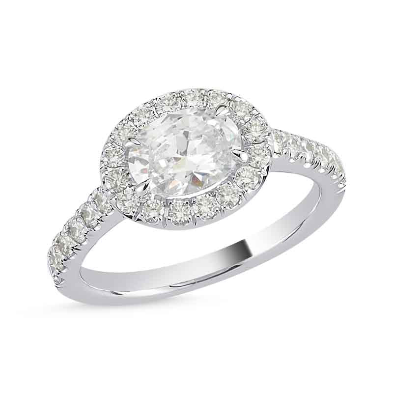 14kt white gold and oval diamond engagement ring with halo