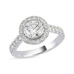 14kt white gold and round diamond engagement ring with halo