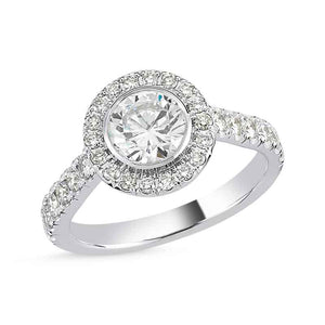 
            
                Load image into Gallery viewer, 14kt white gold and round diamond engagement ring with halo
            
        
