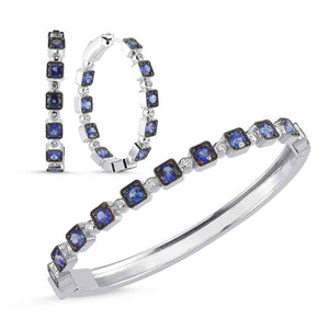 
            
                Load image into Gallery viewer, 14kt white gold, diamond and blue sapphire oval bangle bracelet
            
        