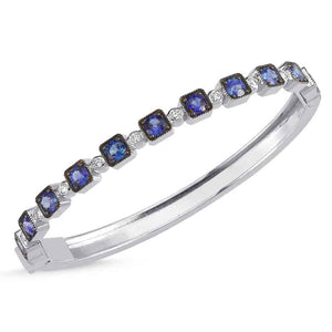 
            
                Load image into Gallery viewer, 14kt white gold, diamond and blue sapphire oval bangle bracelet
            
        