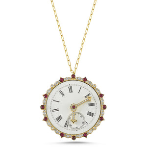 14Kt gold, diamond and ruby antique clock