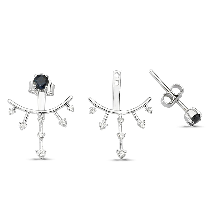 
            
                Load image into Gallery viewer, 18kt white gold, diamond and blue sapphire front back earrings
            
        