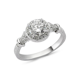 18kt white gold and diamond engagement ring with halo